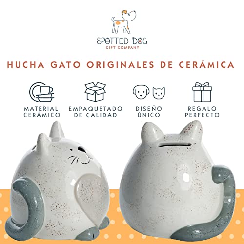 SPOTTED DOG GIFT COMPANY Hucha Gato Piggy Bank Originales de Cerámica (Blanco) Regalo para Niños Adultos y Adolescente