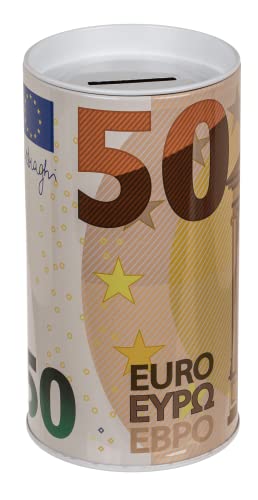 Hucha Lata Infantil Billetes Euro. Huchas Originales de Lata con Tapa. Hucha Lata Barata para niños Que se Puede Utilizar también como Bote para lápices. (50 Euros)