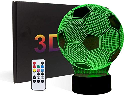 3D Fútbol LED Lámparas,Lámpara de la noche del LED de la carga USB del efecto creativo del fútbol de la ilusión 3D con 7 colores que cambian para las decoraciones del hogar