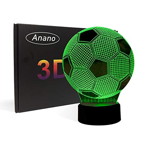 Ilusión 3D Lámpara de luces de fútbol, LED mesa de fútbol 7 colores decoración de escritorio Control táctil USB alimentado decoración del partido Lámpara visual 3D para la decoración